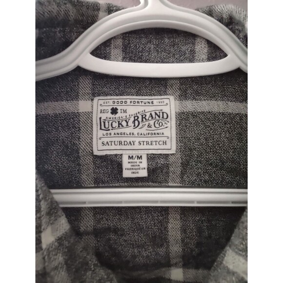 Lucky Brand Shirt Mens Medium Gray Plaid Saturday Stretch Snap Flannel - Picture 5 of 11